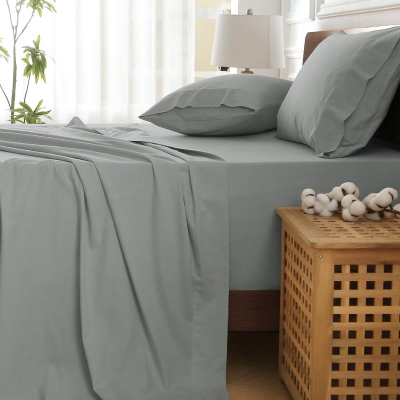 HYPREST Extra Deep Pocket Queen Sheet Sets Fits 18"-24" in Thick Mattress -100% Cotton Queen Sheet Set,Light Grey Sheets Soft Wrinkle Free Cooling Sheet Sets for Queen Bed Deep Pocket - Image 4